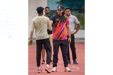 Neeraj Chopra with fellow athletes